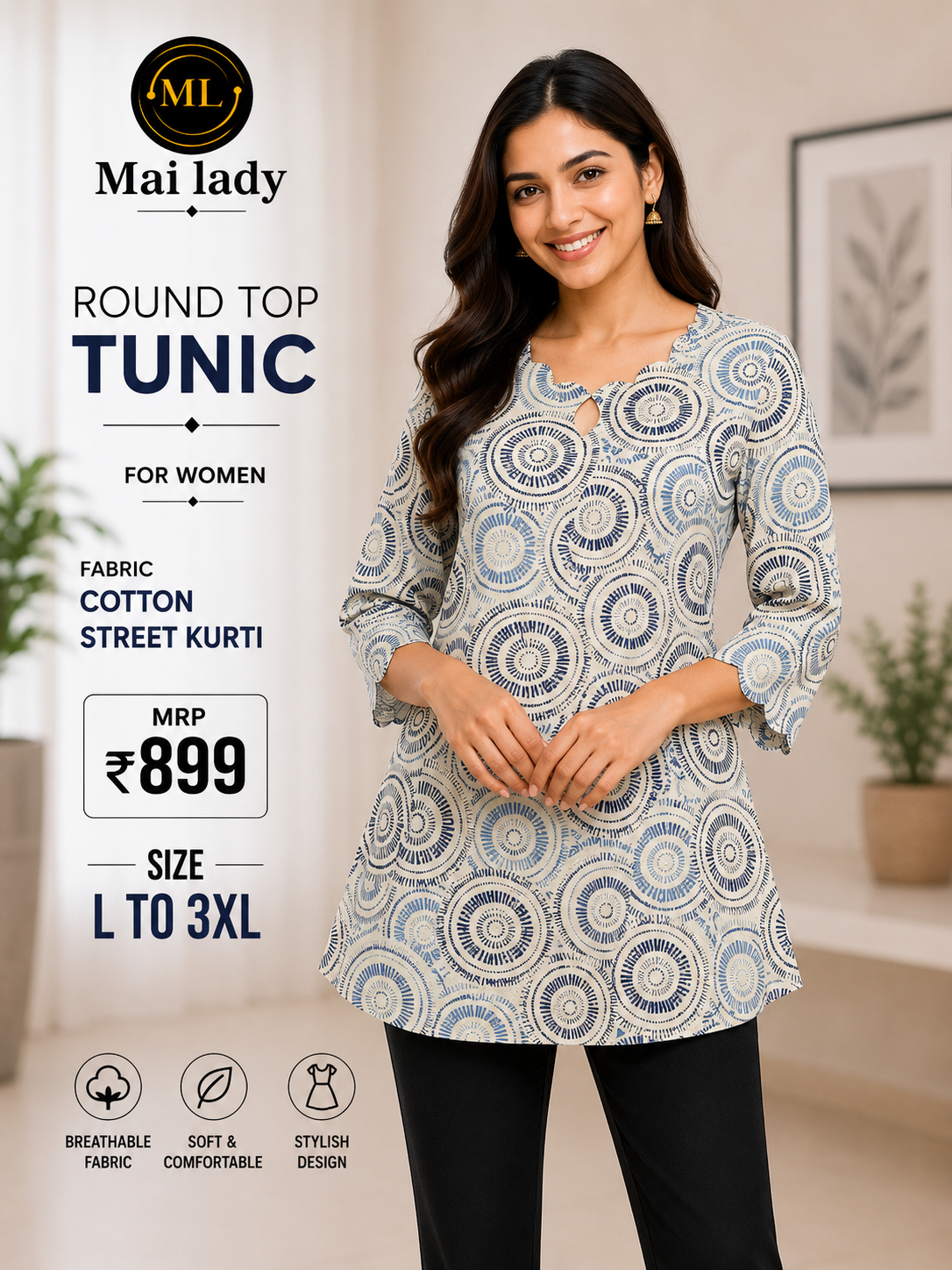Round top tunic in White