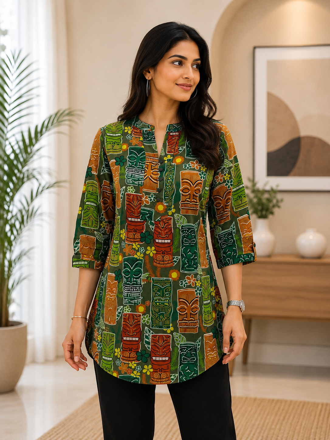 3/4 sleeve tunic in Green